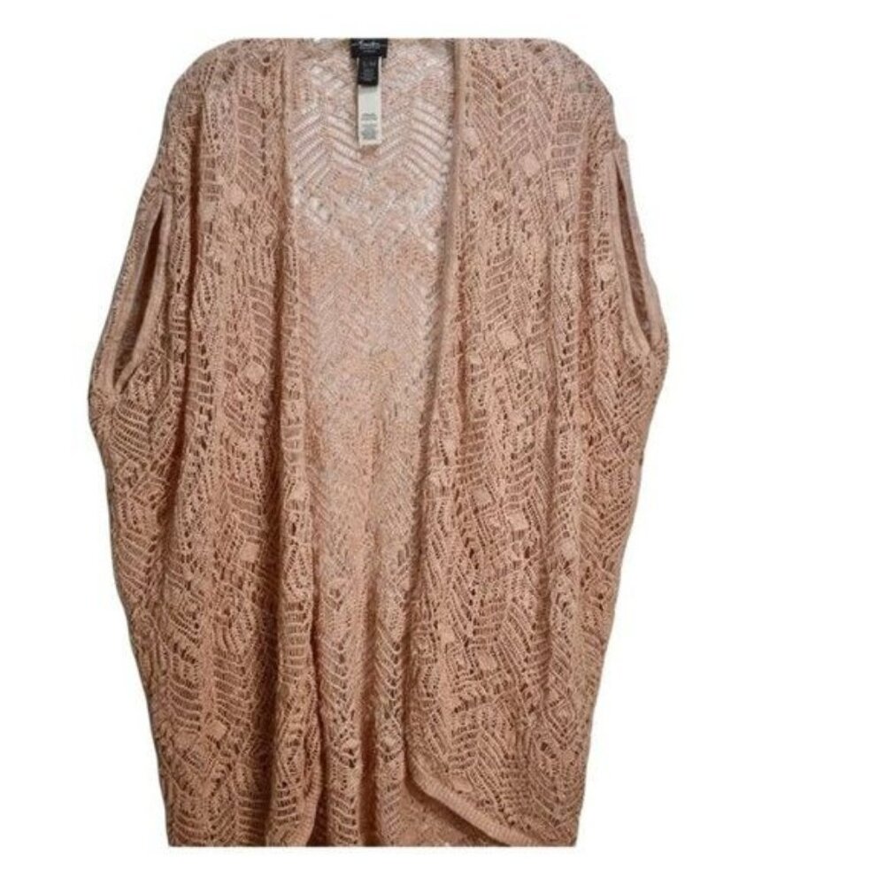 Chico's Travelers Collection Pink with Sparkle  Crochet Kimono Sweater S/M
